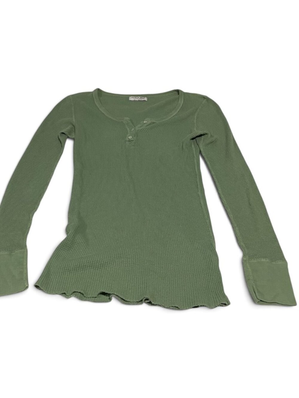 Michael Stars Top Long Sleeve Green Women's Waffle Knit Thermal Tee 100% cottono